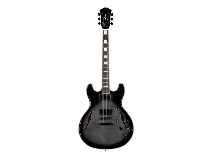 Indio by Monoprice Boardwalk Flamed Maple Semi Hollow Body Electric Guitar with Gig Bag Charcoal