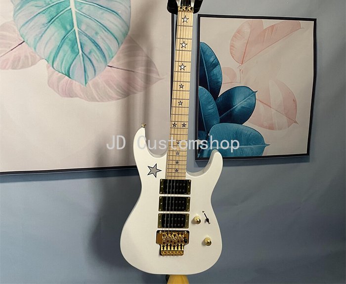 22 Fret Jersey Star Electric Guitar Maple Fretboard Floyd Rose Solid Body White