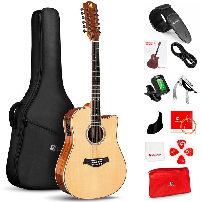 Amazon.com: Vangoa 12 String Guitar, Acoustic Electric Guitar 12 Strings, Spruce Top, Sapele Body, Bone Nut, Natural, Gloss : Musical Instruments
