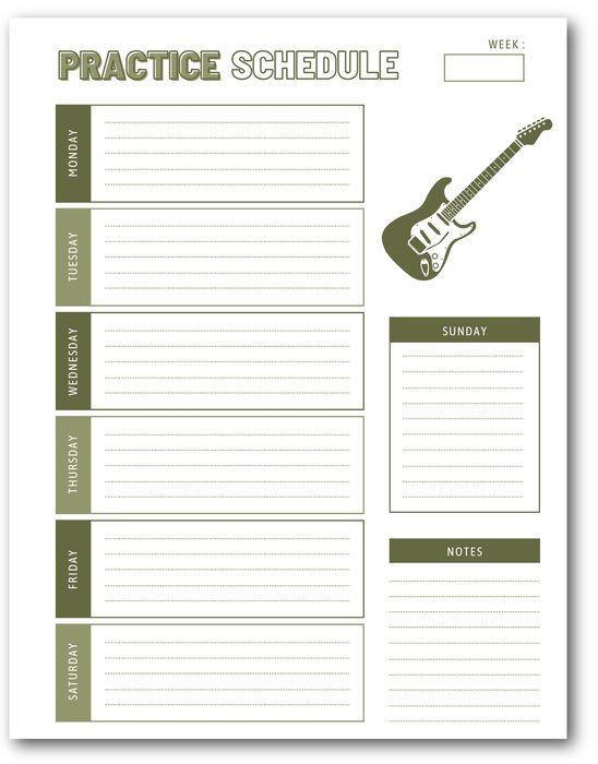 Weekly Electric Guitar Practice Planner- Printable, Study Planner ...