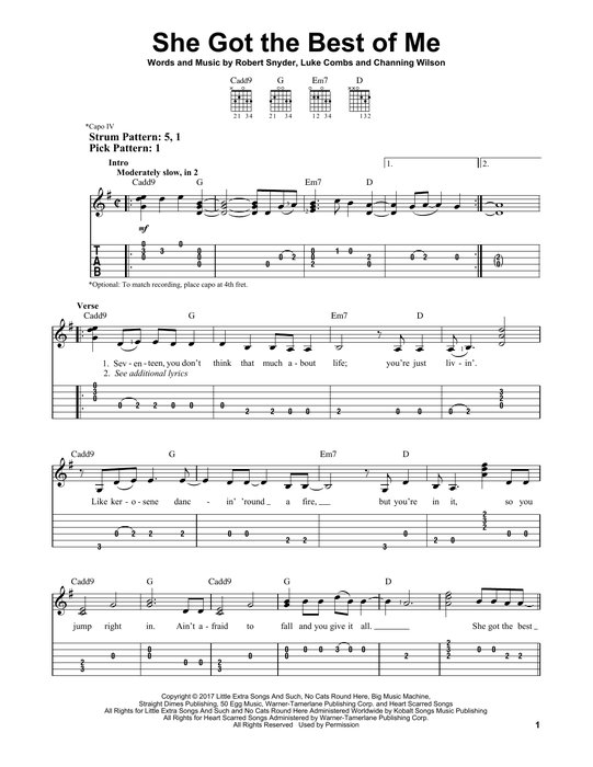 She Got The Best Of Me by Luke Combs - Easy Guitar Tab - Guitar ...