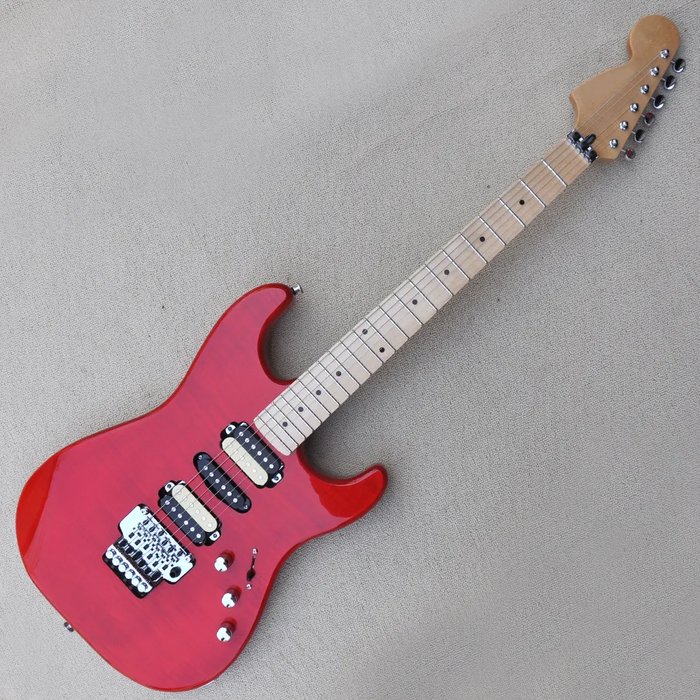 Electric Red Floyd Rose Guitar with Reverse Headstock: Maple Fretboard, HSH Pickups, 22 Frets