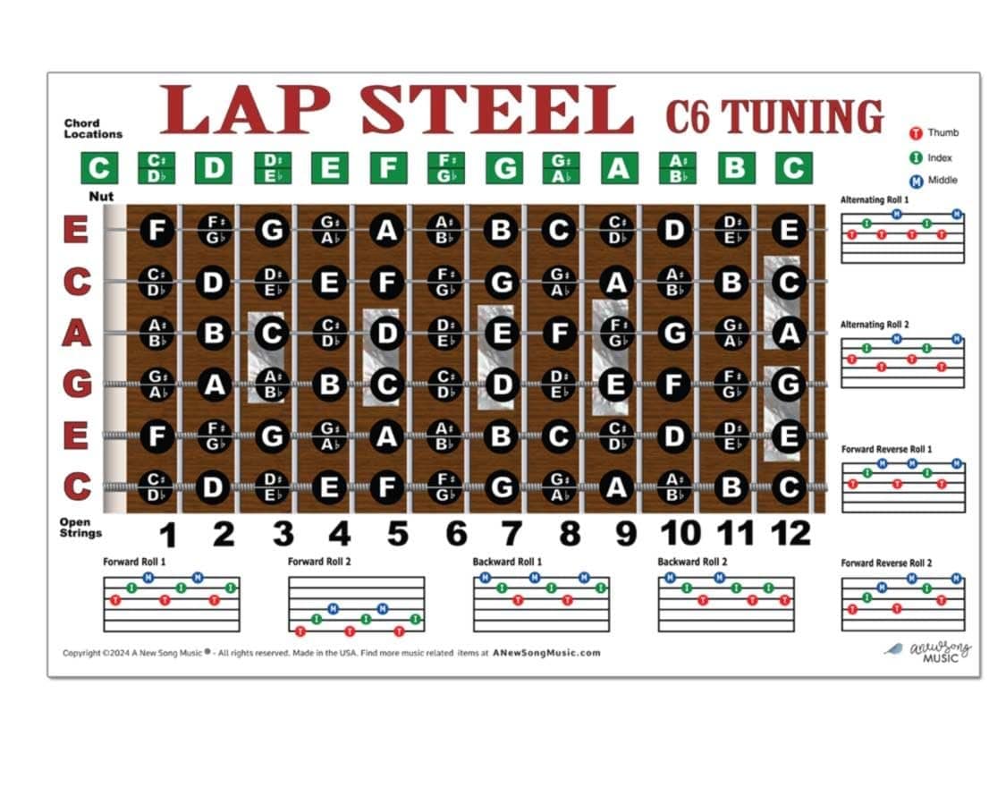 Amazon.com: Laminated Lap Steel C6 Tuning Guitar Fretboard Note chart — a labeled fretboard/notes image ideal for step-by-step tuning of a 6-string lap steel
