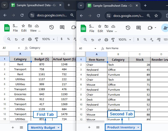 How to Split Screen in Google Sheets (4 Suitable Ways) - screenshot of a Google Sheets spreadsheet, representing spreadsheet data and layouts relevant to assessing spreadsheet-based serial number lists and forum-shared tables.